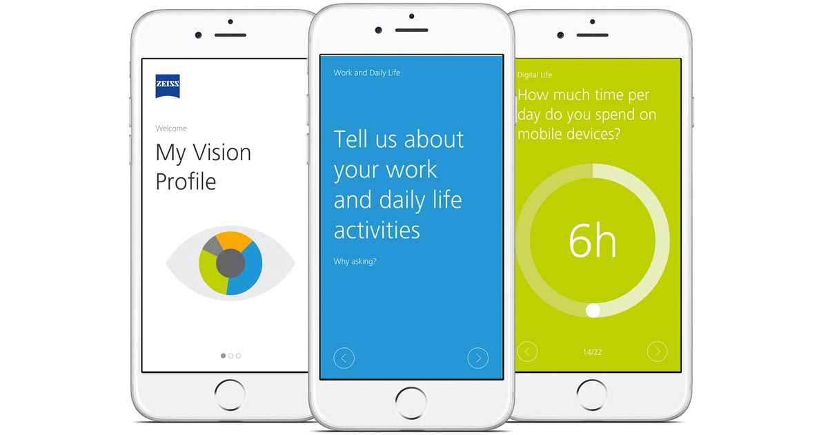 Smartphones mit der App-"Mein Sehprofil"
