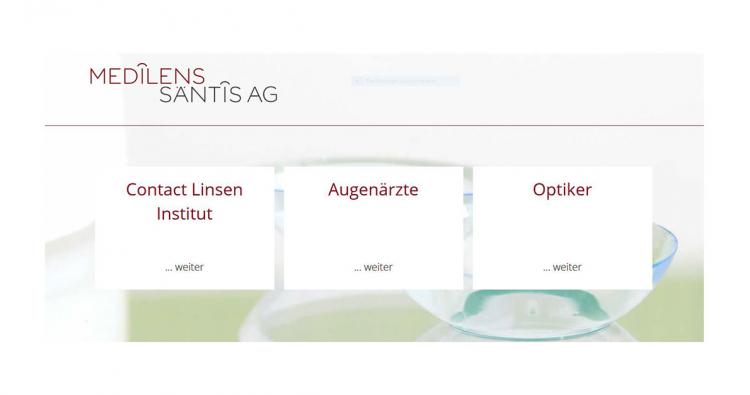 Screenshot der neuen Website der Medilens Säntis AG.
