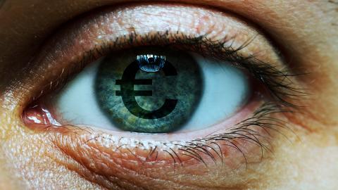 Ein Auge mit einem Euro-Symbol in der Iris