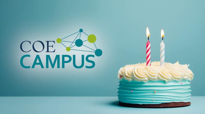 COE Campus Logo mit Geburtstagstorte