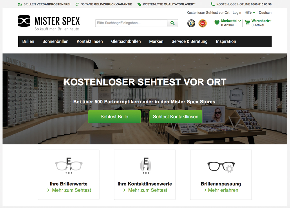Webseite von Mister Spex