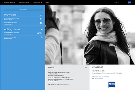 Startscreen des Bestellsystems Visustore von Zeiss. 