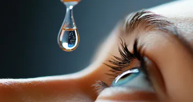 Tropfen fällt auf das Auge