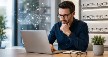 Optiker mit Laptop KI
