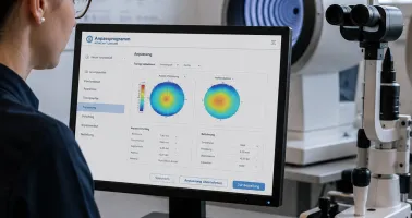Frau arbeitet mit Anpasssoftware