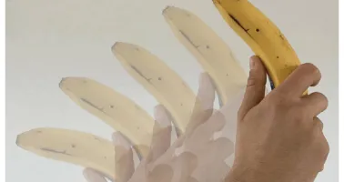 Hand hält Banane