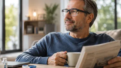 Mann mit Brille und Tasse