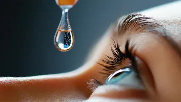 Tropfen fällt auf das Auge