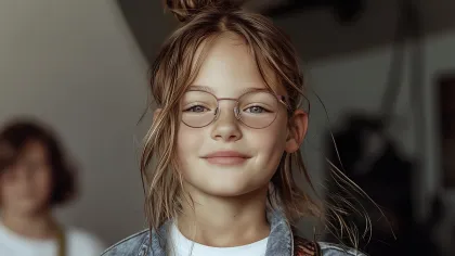 Mädchen mit Brille schaut in die Kamera