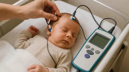 Baby mit Elektroden am Kopf