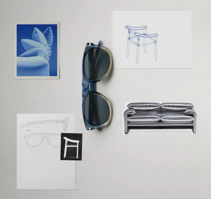 Persol-Brille und Skizzen