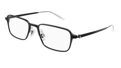 Eine schwarze rechteckige Metall-Kunststoff-Brillenfassung in Seitenansicht