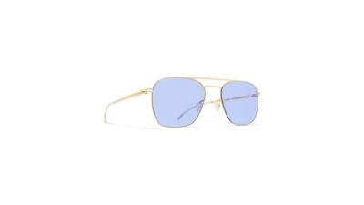 Goldene Pilotenbrille mit zartblauen Gläsern