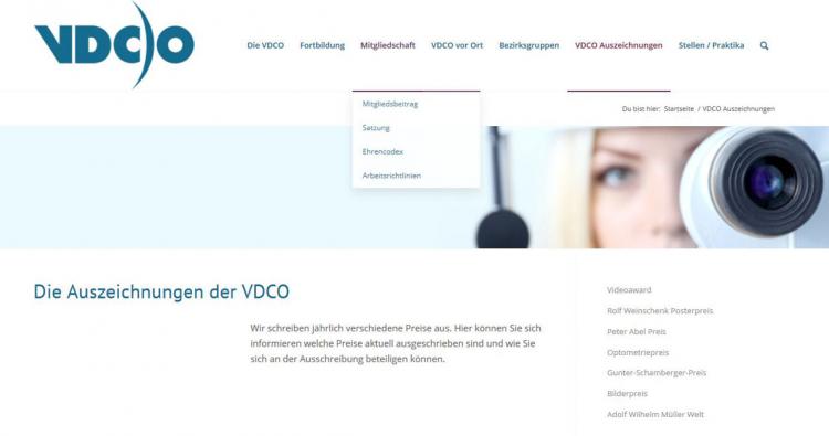 Website mit Informationen zu ausgeschriebenen Preisen der VDCO.