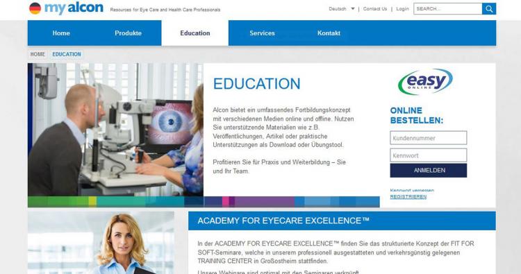 Screenshot der Website der Academy for Eyecare Excellence