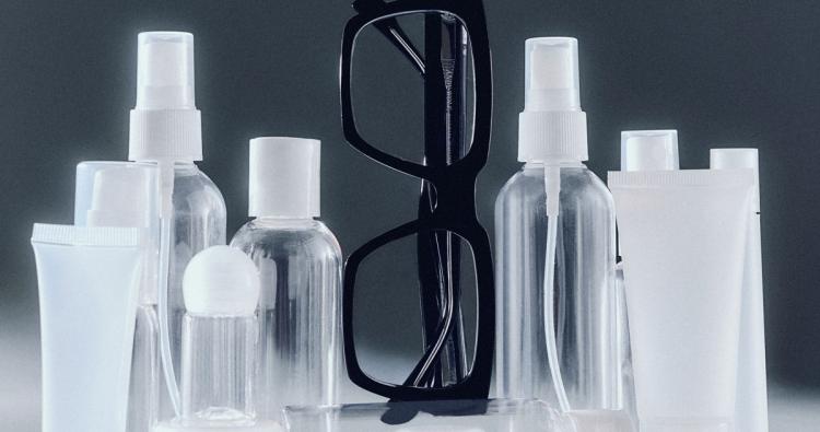 Brille zwichen Plastikflaschen