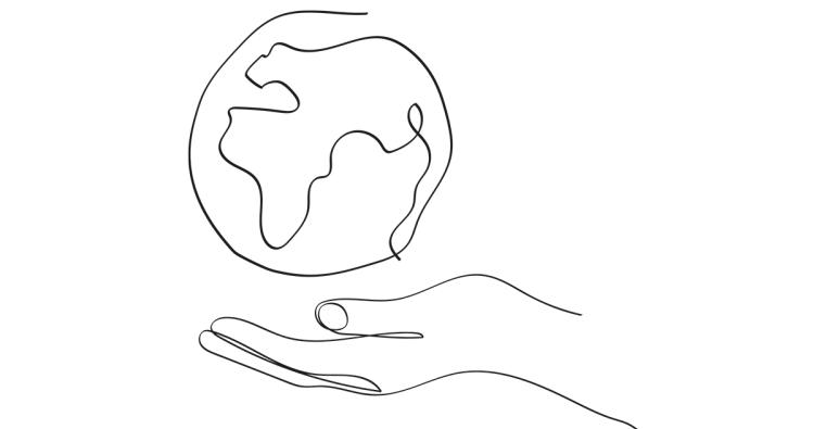 Skizze einer Weltkugel auf einer Hand