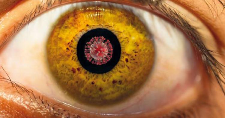 Pupille mit Corona-Virus darin