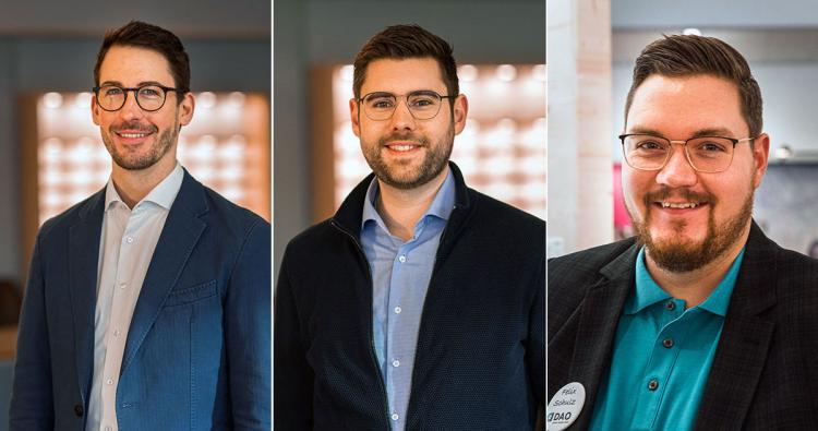 Neue Außendienstmitarbeiter bei Deutschen Augenoptik AG: Keke Patzschke, Patrick Jakob und Felix Schulz