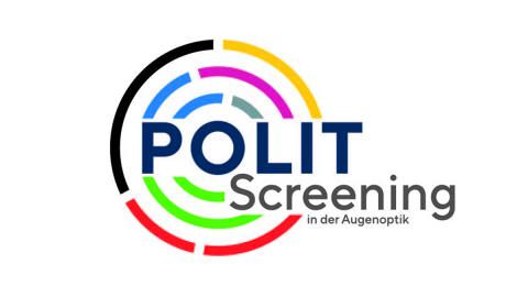 Schriftzug Polit-Screening der DOZ mit parteifarbigen unterbrochenen Kreisen