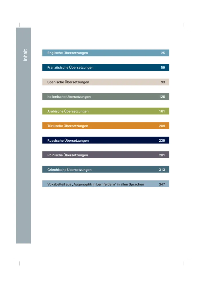 Sprachführer Augenoptik Inhaltsverzeichnis2