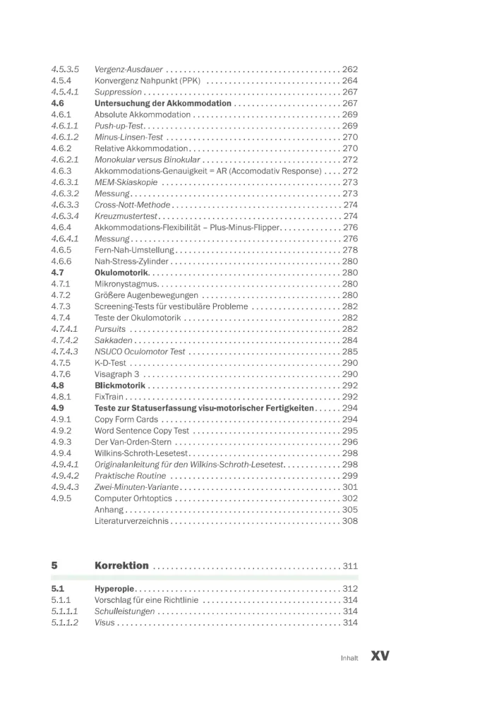 Tests und Management Kinderoptometrie_Inhaltsverzeichnis7