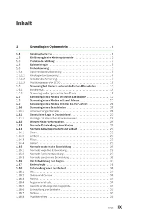 Tests und Management Kinderoptometrie_Inhaltsverzeichnis1