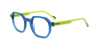 Acetatbrille blau mit grünen Bügeln